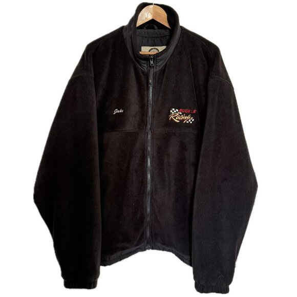 Vintage NASCAR Fleece Jacket Men 2XL Black 90s Y2K Buckley Racing Double Side - Picture 1 of 16
